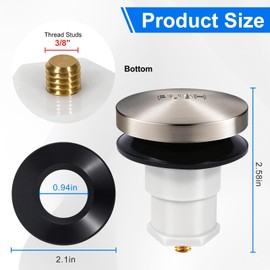 1 Pack 1068204 Bathtub Drain Stopper Replacement and Cover Compatible with Kohler Bathtub K-7272 K-7271 K-7259 K-7265, Bathroom Pop Up Tub Drain Stopper with 3/8'' Thread Studs (Brushed Nickel Cover)
