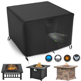 Fire Table Covers Square,Waterproof Outdoor Fire Pit Cover, 420D Heavy Duty Oxford Fabric Firepit Covers,UV Resistant Patio Fire Pit Table Cover Gas Fire Pit Accessories,32.3''L x 32.3''W x 23.6''H