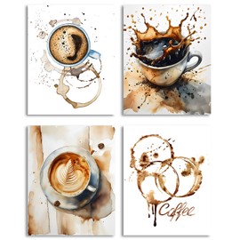 GMLXCX Coffee Prints Wall Art,Watercolor Brown Coffee Wall Art Canvas for Coffee Shops,Office, Kitchens, or Cafes Wall Art picture Set of 4 - (8"x10" Unframed)