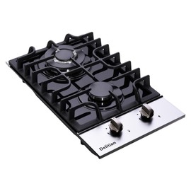 12 Inch Gas Cooktop, Built-in Tempered Glass 2 Burners Gas Stovetop LPG/NG Convertible Gas Stove Dual Fuel Gas Hob for RVs, Apartments, Outdoor DT2188A