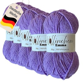 Wollinchen Emma Wool, 5 x 50 g, Bright Colours, Baby Wool, Wool for Knitting, Crocheting, Knotting or Crafts (Purple)