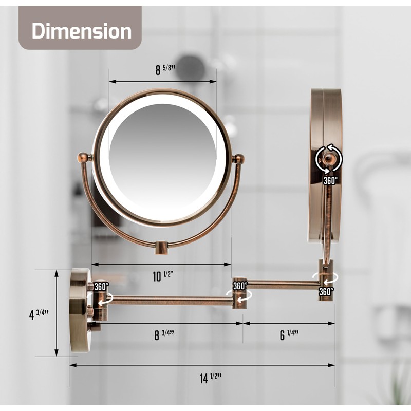 OVENTE Wall Mounted Lighted Makeup Vanity Mirror, 9" Hard Wired
