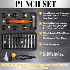 BESTNULE Upgrade Roll Pin Punch Set, Punch Set with Replaceable Face Hammer, Punch Tools, Made of Solid Material, Ideal for Maintenance (With Bench Block and Pivot Pin Tool)