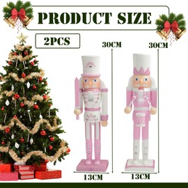 30cm Wooden Pink Nutcracker Soldier Christmas Decorations,2pcs Large Christmas Nutcracker Figures Ornaments,Nutcracker Gifts Nutcracker Soldiers Puppet Doll for Tradition Xmas Present Indoor Decor