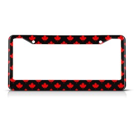 Beabes Canada Flag License Plate Frame Auto Tag Frames Red Black License Plates Holder 2 Holes Maple Leaf Pattern Decorative Car Truck Motorcycle License Plates Tag for Men Women