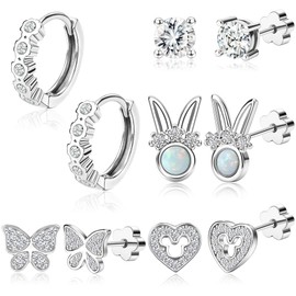 MJust 20G Surgical Steel Hypoallergenic Screw Back Earrings for women Cute Heart CZ Flower Butterfly Screwback Nap Stud Earring Small Huggie Hoop Earrings