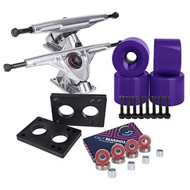 Cal 7 Longboard Skateboard Combo Package with 70mm Wheels & 180mm Lightweight Aluminum Trucks, Bearings Complete Set & Steel Hardware (Silver Truck + Solid Purple Wheels)