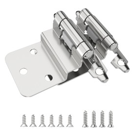 Chibery 10 Pack 3/8 inch Inset Satin Nickel Cabinet Hinges, Semi-Concealed Hinges, Cabinet Mount, Self Closing Decorative, for Kitchen Bathroom Furniture Door Replacement Hardware, 1.5MM Thickness