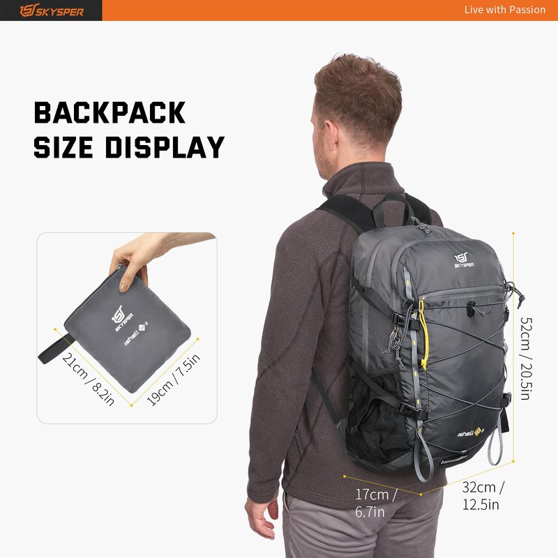 SKYSPER Foldable Hiking Backpack 30L Lightweight Travel Rucksack Packable Daypack