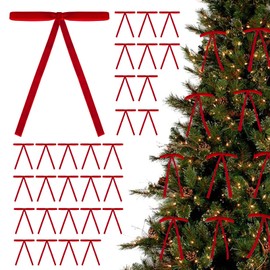 30pcs Velvet Bows for Christmas Tree, Christmas Tree Bows, Christmas Bows for Tree, Velvet Christmas Ornaments, Vintage Christmas Decor, Christmas Decorations for Wreath Garlands Home Holiday (red)