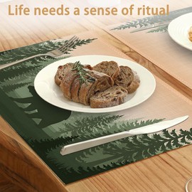 Bear Placemats Set of 6,Misty Fores Placemats Washable Kitchen Dining Linen Table Mats Stain Heat-Resistant for Home Party Indoor 12x18 inch