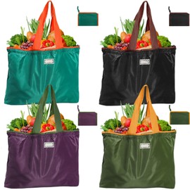 Covzoe 4 Pack Reusable Shopping Bags, Foldable Grocery Bags with Handles, Large Lightweight Tote Bag Fits in Pocket, Washable Beach Bag for Kitchen Travel Shopping