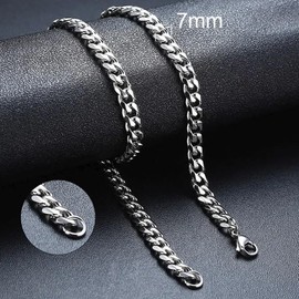 AB Viking Crafts High-Quality Stainless Steel Curb Chain Cuban Chain Colour Silver, Thickness 3/5/7 mm, Length 18/21/23/45/50/55/60/70 cm in Gift Box, Lifestyle HipHop Punk Rock, Stainless Steel