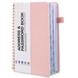 Password Book with Alphabetical Tabs, Spiral Address Book, Address and Password Keeper Telephone Notebook for Seniors Home Office, 7.7 X 5.5", Pink
