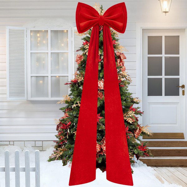 Iceyyyy 59 Inch Huge Red Bow Christmas Tree Topper,Double-Layer Large