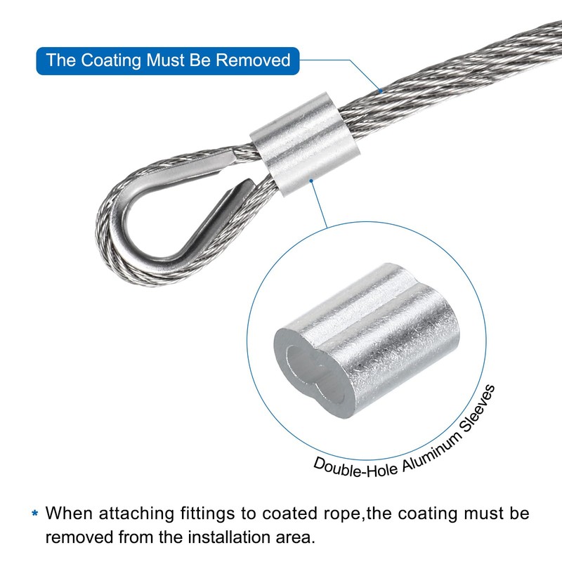 MECCANIXITY 328Ft(100M) Wire Rope 304 Stainless Steel Cable 5/64"(2mm) Vinyl