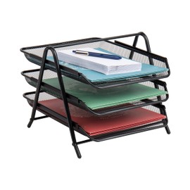 Mind Reader 3-Tier Paper Tray, Desktop Organizer, File Storage, Workspace, Office, Metal Mesh, 11.75"L x 13.75"W x 10"H, Black