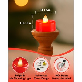 5plots Flameless Candles, 50Pcs Tea Lights Candles Battery Operated, Flameless Tealight Candles, Electric Tea Lights Votive Candles - Red - 1.5" x 1.25"- No Flicker