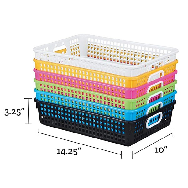Really Good Stuff-666013 Plastic Desktop Paper Storage Baskets for Classroom or Home Use – Plastic Mesh Baskets in Fun Neon Colors – 14.25” x 10” – (Set of 6)