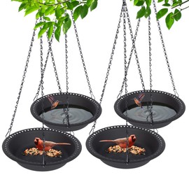 4 Pack Hanging Bird Feeder Bird Bath 10 inch, Seed and Water Tray for Garden Yard Outside, Black