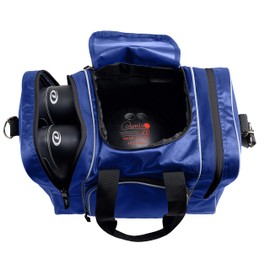 Athletico Bowling Bag for Single Ball - Single Ball Tote Bag With Padded Ball Holder - Fits a Single Pair of Bowling Shoes Up to Mens Size 14 (Blue)