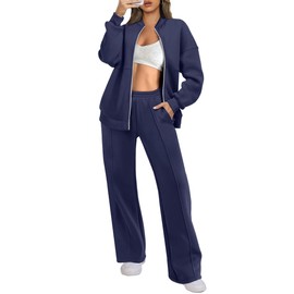 ANRABESS Women 2 Piece Outfits Lounge Set Oversized Zip Up Sweatshirt Jacket Sweatpant Matching Sweat Sets Winter Sweatsuits Navy Blue S