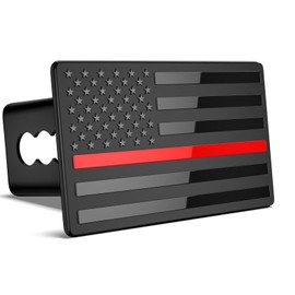 OGYE 2 Inch Trailer Hitch Cover with American Flag, Heavy Metal Trailer Hitch Cover Fit for 2 Inch Hitch Receivers (with 5/8" Pin Dia Anti-Theft Trailer Hitch Lock),3 * 5" Black&Thin Red Line