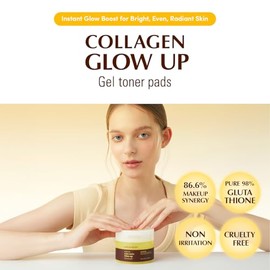 EQQUALBERRY Toner Pads Faciales Collagen Glow Up - Coreanos con Colgeno, 98 Glutatin y Agua de Espino Amarillo, Iluminadores, 60 Pads, 140 ml         