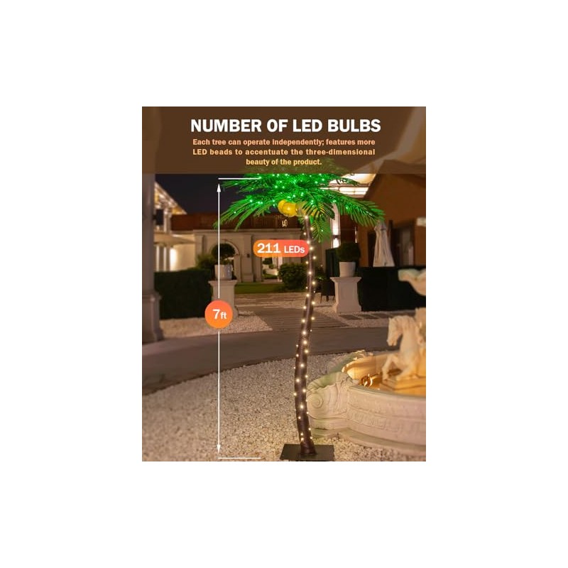 TYBEEU - Palmera iluminada de 2,1 m con 208 luces