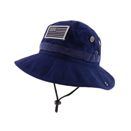Armycrew XXL Big Size Boonie Jungle Outdoor Hat with American Flag Patch - Navy - XL/XXL