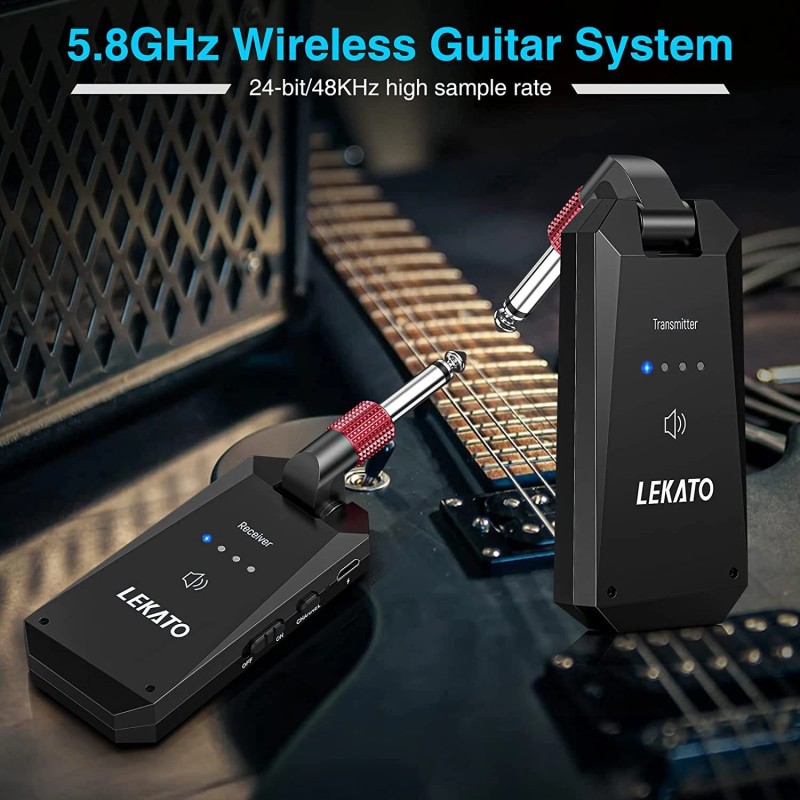 LEKATO 5.8G Wireless Guitar Transmitter Receiver System 4 Channels Rechargeable
