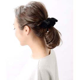 Vingtaine H-882 Velour Ribbon Hair Elastic Fall Winter Simple Hair Accessory, Black