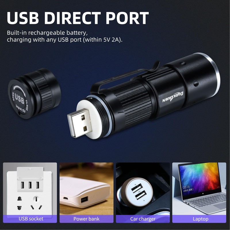 DARKDAWN Redlight Flashlight Rechargeable USB, LED Mini Red Light Flashlights