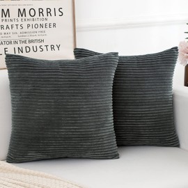 Yonous Corduroy Cushion Covers, Soft Square Decorative Throw Pillow Home Decor for Living Room Couch Bed Sofa, Set of 2 Pack, Dark Grey, 45x45 CM / 18x18 Inch