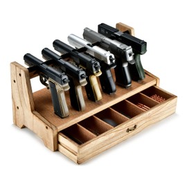 Hantoptik Wood Handgun Pistol Rack with 6 U-shaped Slots Stand Display Holder for Gun Safe, Gun Rack Storage Organizer Indoor Pistol Stand