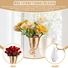 Vintage Wall Mounted Vase, Vintage Wall Vase for Brass Flowers,Multi-Function Hanging Organizer with Hook Decorative Dried Flower Vase Rack for Artificial Plants Home Bathroom Decoration (Rosy)