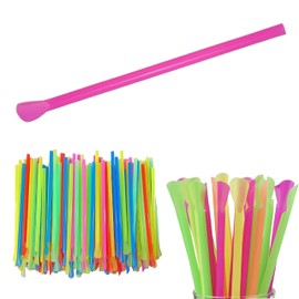 Concession Essentials 8'' Unwrapped Snow Cone Spoon Straw Assorted Bright Colors. Pack of 200ct.