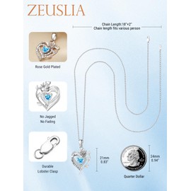 Zeuslia Rose Kette Halskette Silber 925 März Geburtsstein Aquamarin Anhänger Blume Herz Schmuck Geschenke für Damen Frauen