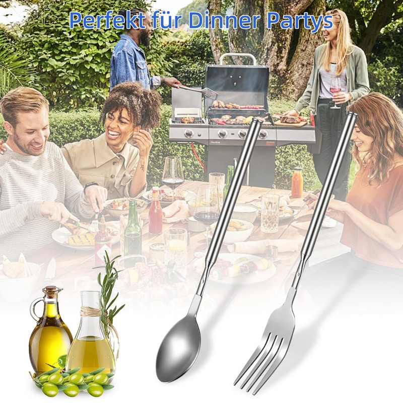 Extendable Fork Spoon, 2 Piece Telescopic Fork Spoon Set, Stainless
