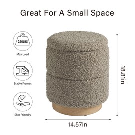 Get Set Style Round Ottoman with Storage, Modern Boucle Ottoman Upholstered Foot Stools with Wood Base, Vanity Stool Chair, Footrest Stool Extra Seat for Living Room Bedroom Entryway (Taupe), Onesize