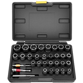 lyrlody Bolt Extractor Set, Socket Wrench Set, Screw Extractor Set, 13Pcs Socket Set with 3/8 Inch Adapter, Easy Out Rusted Rounded Damaged Nuts and Bolts