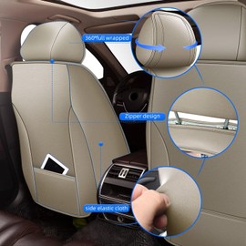 DISUTOGO Front Seat Covers for Ford Fusion 2010-2020: Leather Seat Covers Breathable Waterproof Car Seat Protector (2 Seats, Beige)