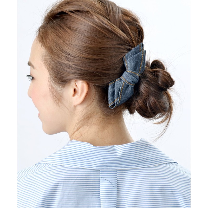 VINGTAINE H-804 Stitched Denim Ribbon Barrette Hair Accessories Hair Clip