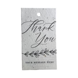 Of The Earth Handmade Paper - Wildflower Seed Paper Hang Tag - Customizable - B/W Printed Variations - w/Hole Punch & Planting Information - 3" x 2" - Set of 32 (Thank You (Custom))