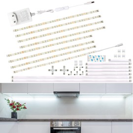 WOBANE Kitchen LED Under-Unit Light, 8 x 30 cm LED Cabinet Lighting with Long Connector, 12 V LED Kitchen Lighting, LED Strip Kitchen, for Cupboard, Shelves, Showcases, Wardrobe, 144 LEDs, 6000 K Cool