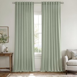 MIULEE Non-See-Through Privacy Linen Curtains 2 Panels, Sage Green Light Filtering Window Curtains 84 Inches Long, Textured Back Tab Semi Sheer Drapes Spring Decor for Bedroom Living Room, Light Green
