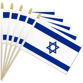 Pack of 20, Handheld Israeli Flags 5x8 Inch - Small Israel Flags on Wood Sticks with Gold Spear Top, Mini Israeli Flags for Parades, Yom Haatzmaut, Yom Yerushalayim, National Patriotic Events