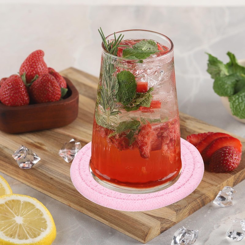 uxcell 8 Pcs Drink Coasters with Holder, Cotton Woven Coaster