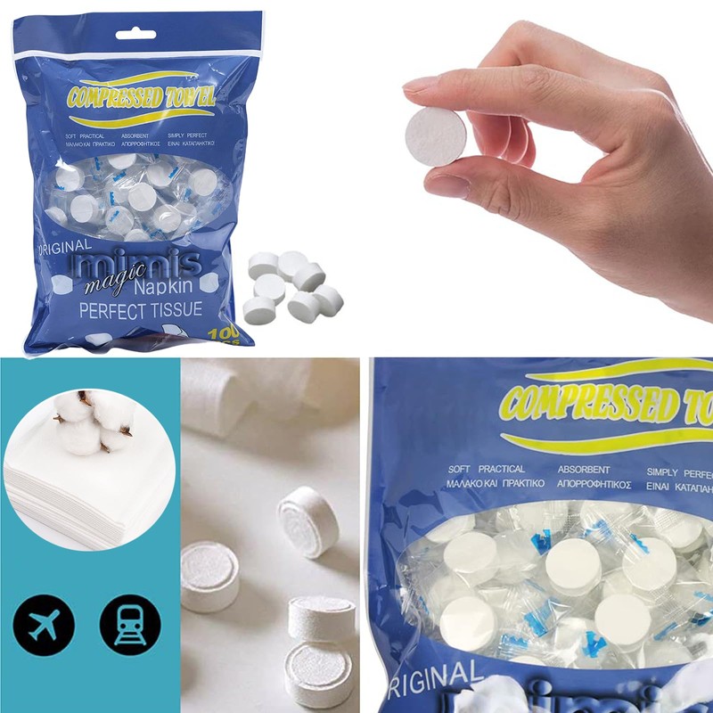 Pack of 100 Disposable Compressed Towels, Portable Mini Towels in
