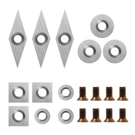 DEEFIINE Tungsten Carbide Cutters Inserts Set for Wood Lathe Turning Tools Include 11 mm Square with Radius, 12 mm and 8.9 mm Round, 30 x 10 mm Diamond with Pointed Point,8 Pieces screws.